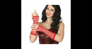 Carnaval verkleed handschoenen - visnet stof - rood - vingerloos - dames - elastiek