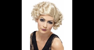 Carnaval verkleed jaren 20 damespruik - blond - kort model haar - golvend