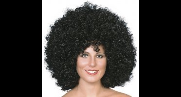 Carnaval verkleed Mega afro pruik - zwart - krullen - dames en heren - Seventies