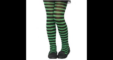 Carnaval verkleed panty voor kinderen - gestreept - zwart/groen - heksen - 40 denier