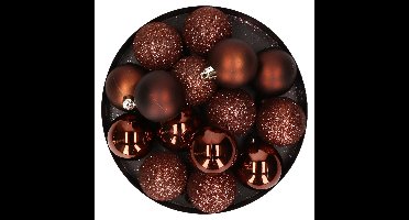 Cosy & Trendy Kerstballen - 12x - donkerbruin - mat/glans/glitter