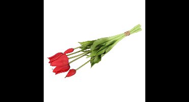 Countryfield Kunst tulpen boeket Greigii - 5x stuks - rood - real touch - kunst zijdebloemen -