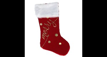 Decoratie kerstsok - rood/goud - B27 x H46 cm - polyester - Merry