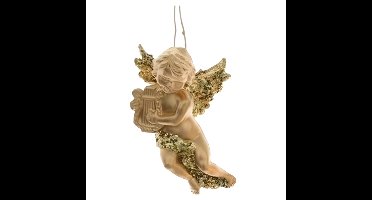 Decoris engel met harp - goud - kunststof - 10 x 6 cm - kerstversiering - hangdecoratie
