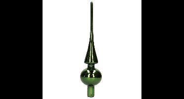 Decoris Kerst piek - 1x - donkergroen - 26 cm - glas - glans - kerstboompiek - kerstversiering
