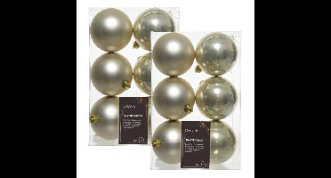 Decoris kerstballen - 12x st - champagne - 8 cm - kunststof - mat en glans - kerstversiering