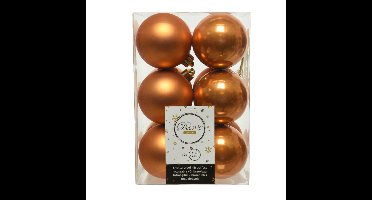 Decoris kerstballen - 12x st - cognac bruin - 6 cm - kunststof - mat/glans - kerstversiering
