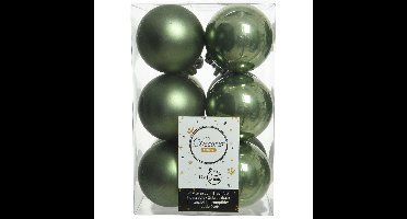 Decoris kerstballen - 12x st - mosgroen - 6 cm - kunststof - mat/glans - kerstversiering