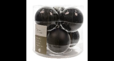 Decoris Kerstballen - 12x stuks - zwart - D8 cm - glas - glans en mat - kerstversiering