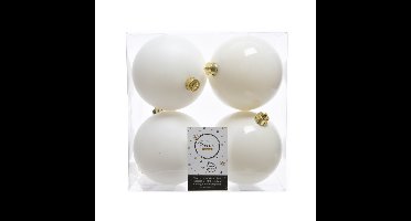 Decoris Kerstballen - 4x st - wol wit - 10 cm - kunststof - kerstversiering