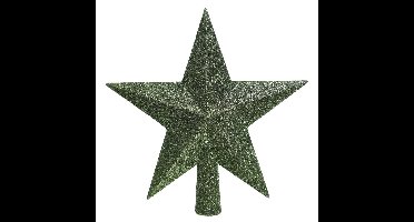 Decoris kerstboom piek - ster vorm - donkergroen - glitter - 19 cm - kunststof - kerstpiek