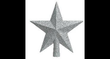 Decoris kerstboom piek - ster vorm - zilver - glitter - 19 cm - kunststof - kerstpiek