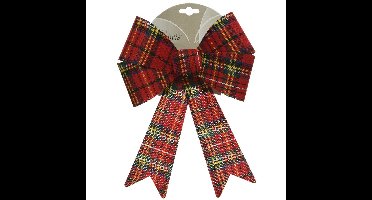 Decoris Kerstboom strik - rood - 38 cm - geruit patroon - kerstversiering - kerstdecoratie - kerstst