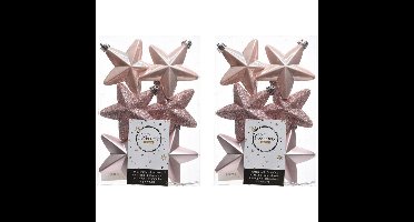 Decoris kersthanger sterren - 12x st - lichtroze - 7 cm - kunststof - kerstornamenten
