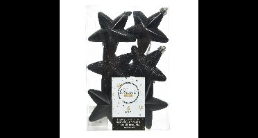 Decoris kersthanger sterren - 6x st - zwart - 7 cm - kunststof - kerstornamenten