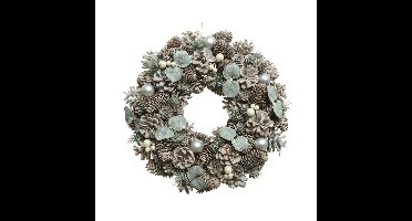 Decoris Kerstkrans - groen/wit - met kerstballen en deco - 34 cm