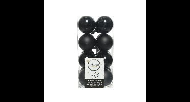 Decoris kleine kerstballen - 16x st - zwart - 4 cm - kunststof - onbreekbare kerstballen