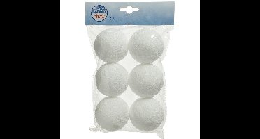 Decoris Sneeuwballen - 6x st - wit - D6 cm - kunststof - Kunstsneeuw ballen - sneeuwversiering