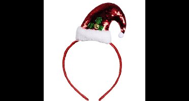 Diadeem kerstmuts - rood - pailletten - kerst haarband