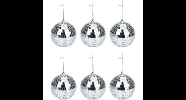 Disco kerstballen - 6x st - zilver - D6 cm - kunststof - discobol - spiegelbol - discobal