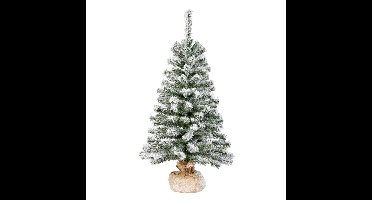 Everlands kunst kerstboom - H90 cm - met sneeuw - kunstboom - jute zak - Imperial