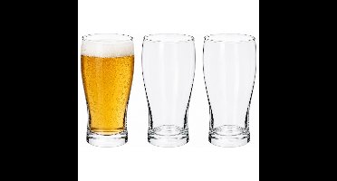 Excellent Houseware Bierglazen - 3x - 550 ml - half hoog model - glas - 15 cm - transparant