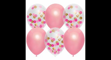 Feestversiering roze-mix thema ballonnen 6x stuks 30 cm