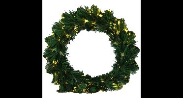 Fiber optic kerstkrans/deurkrans - met warm witte knipperende LED verlichting - D50 cm