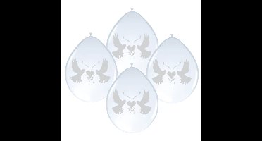 Folat Ballonnen - 8x stuks - wit - met duifjes - bruiloft versiering - feestartikelen