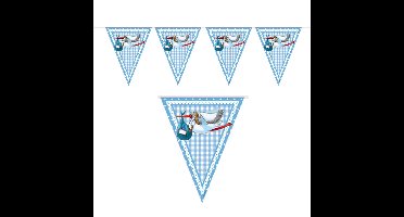 Folat geboorte baby vlaggetjes - jongen - blauw - 10 meter - vlaggenlijnen - versiering