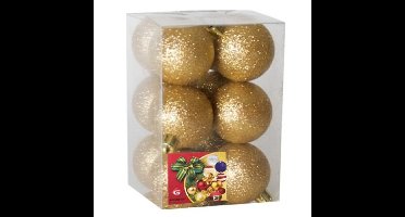 Gerimport Kerstballen - 12ST - goud - kunststof - glitter - D6cm