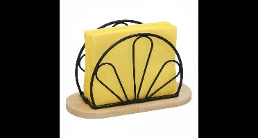 Gerimport Servettenhouder - hout / metaal - zwart - 15 x 9 cm - waaiervorm