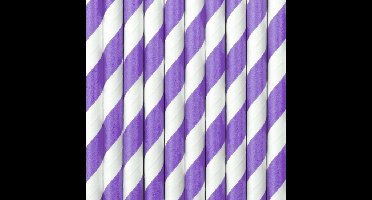 Gestreepte drinkrietjes van papier - paars/wit - 10x stuks - verjaardag drinkrietjes - 19 cm