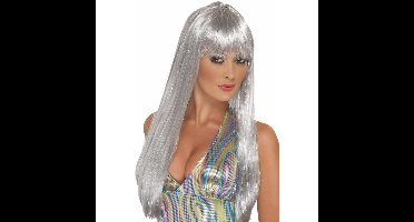 Glamour pruik met zilver stijl lang haar - voor dames - verkleed pruiken - carnaval