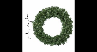 Groene kerstkrans/dennenkrans/deurkrans 50 cm inclusief helder witte verlichting