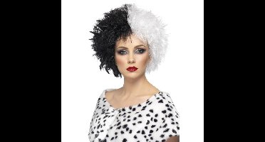 Halloween carnaval verkleed heksen pruik voor dames - zwart/wit