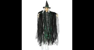 Halloween/horror thema hang decoratie heksen pop - met LED licht - enge/griezelige pop - 110 cm