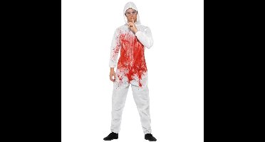 Halloween verkleedkleding - Bloederige overall - volwassenen - wit met rood - Forensisch agent