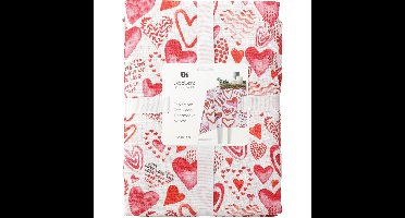 Hartjes tafelkleed - wit/rood/roze - 130 x 180 cm - polyester - Valentijn - liefde - romantisch