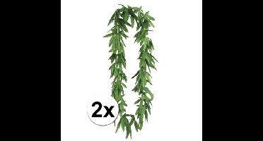 Hawaii slinger - 2x - groen - hawaii krans - cannabis bladeren - hawaii ketting