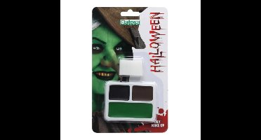 Heksen verkleed schmink/make-up set - bruin/zwart/groen - met sponsje