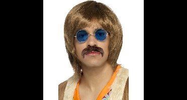 Hippie verkleed set - pruik, snor en bril - heren - verkleedaccessoires - Carnaval
