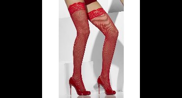Hoge visnet verkleedkousen met kant - Rood - Dames - Carnaval - Hold up kousen