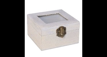Houten opbergkistje met deksel - grijs - 10 x 10 x 6 cm - Sieraden/spulletjes/sleutels