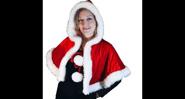 Kerst cape - met capuchon - rood - dames - kerstvrouw - kerstman - verkleed cape