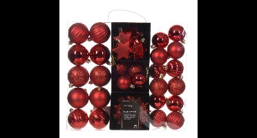 Kerstballen en ornamenten - 40x - kunststof - rood - mix