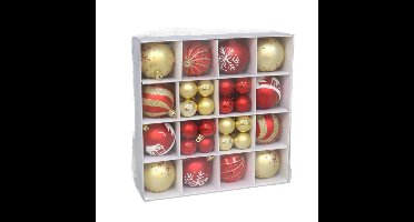 Kerstballen en ornamenten set - 42-delig - rood/goud - kunststof - kerstboomversiering