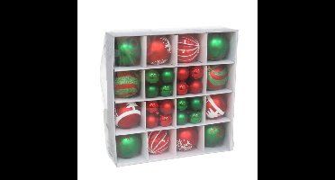 Kerstballen en ornamenten set - 42-delig - rood/groen - kunststof - kerstboomversiering