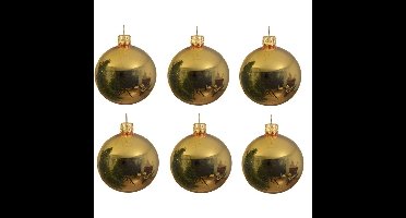 Kerstballen set - 6x stuks - goud - glas - 6 cm - glans - kerstversiering - met gouden ophanglintje