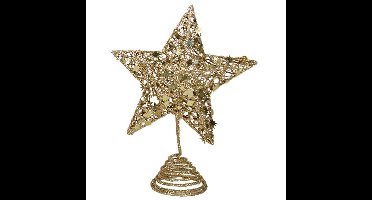 Kerstboom piek - ster - kunststof - glitter goud 25 cm - boompiek